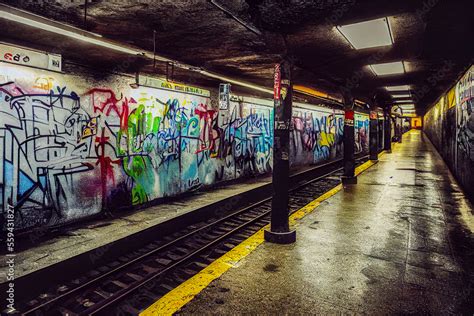 graffiti on a underground subway wall, generative ai illustration Stock ...