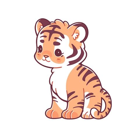 Un Mignon Tigre De Dessin Animé Assis Sur Un Fond Blanc Illustration