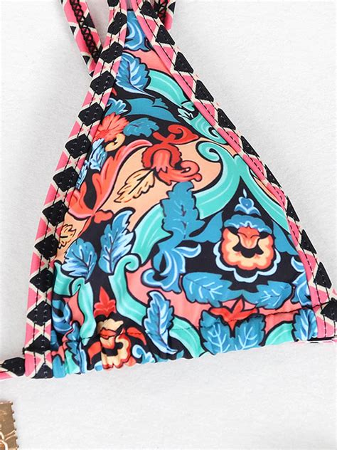 Bohemian Print Triangle Top Bikini Swimwear Set On Luulla