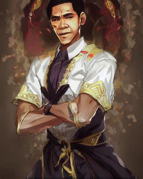 An Anime Portrait Of Obama As A Beautiful Man Wearing Stable Diffusion