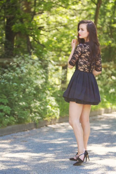 Short Skater Style Black Lace Dress Joli House