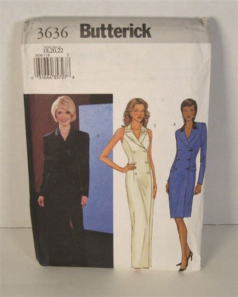 Butterick 3636 Double Breasted Lined Dress Misses 18 22 Pattern Uncut