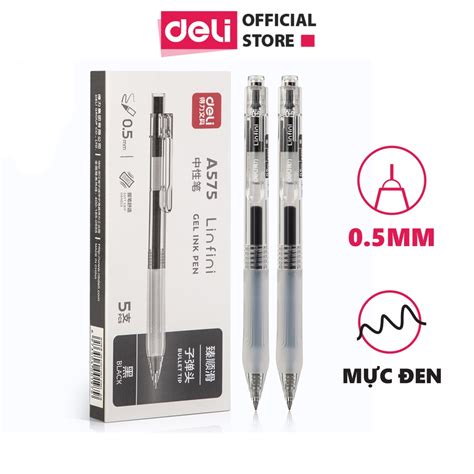 Bút Bi Nước Mực Gel Ngòi 0 5mm Màu Đen Deli Vỏ Trong Suốt Dành Cho Văn