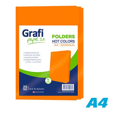 Folder Manila Naranja A4 Paquete Por 25 Unidades Grafipapel