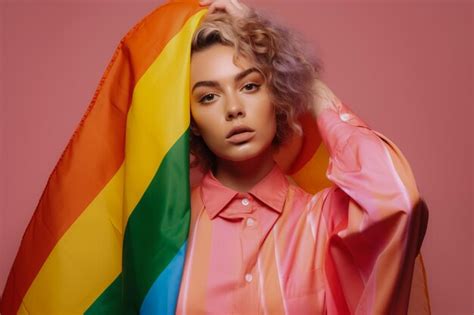 Premium Photo Expressive Pride Photo Of A Gay Woman With A Rainbow Flag Pride Month Lesbian