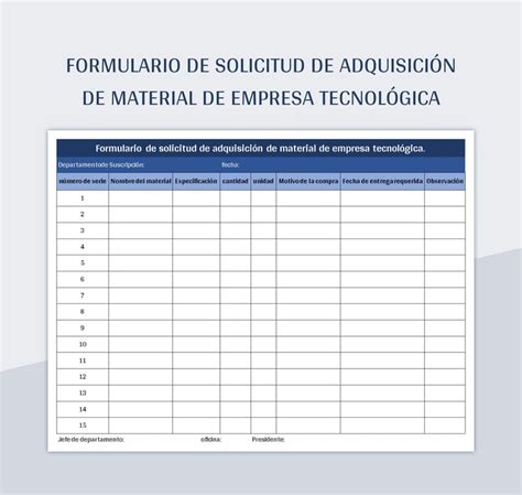 Plantilla De Formato Excel Formulario De Solicitud De Adquisición De