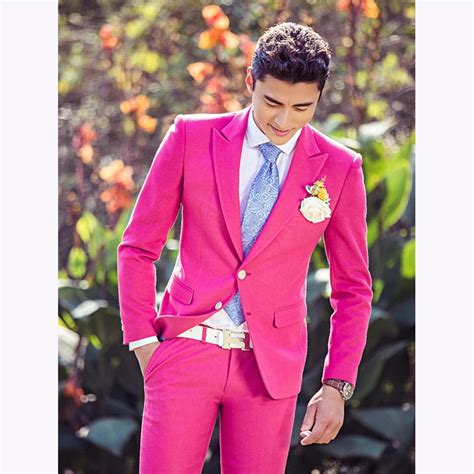 Two Buttons Peaked Lapel Hot Pink Suit Blazer Bespoke Wedding Suits For