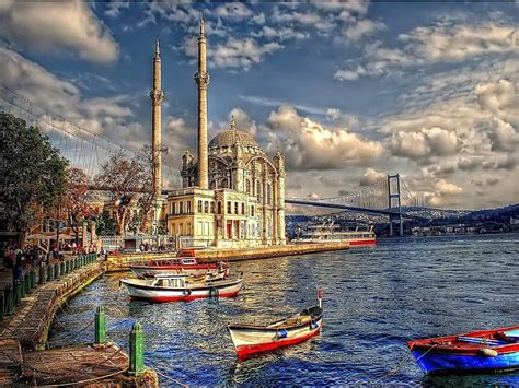 Istanbul Boat Mosque Turkey Istanbul Sea Ortakoy Hd Wallpaper