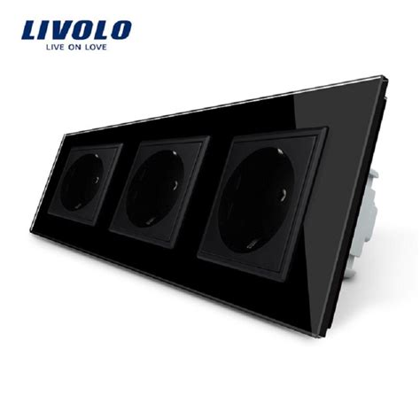 Livolo Eu Standard Socket Black Crystal Toughened Glass Outlet Panel