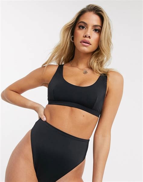 ASOS DESIGN Recycled Mix And Match Drop Side Crop Bikini Top In Black