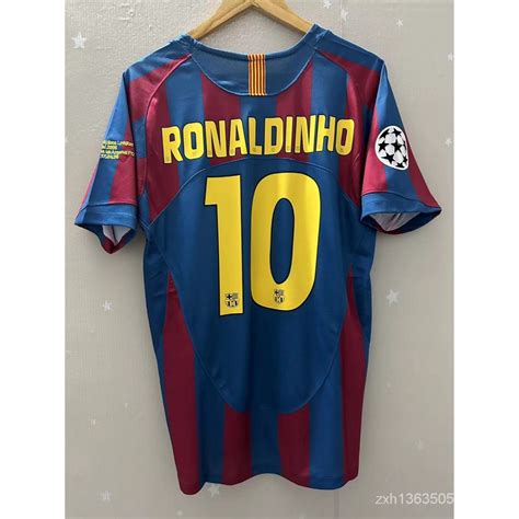 05 06 Barcelona RONALDINHO MESSI Alta Qualidade T Shirt Personalizado