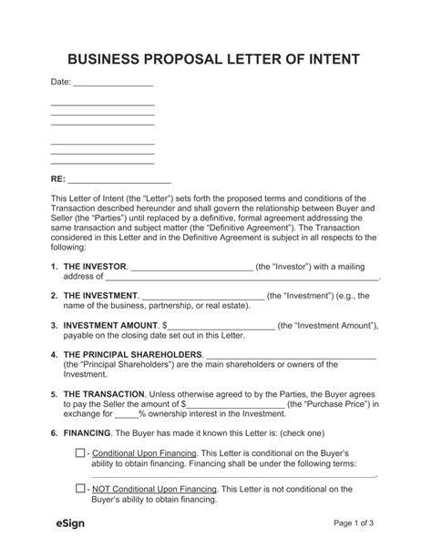 Free Business Proposal Letter Of Intent Template Pdf Word