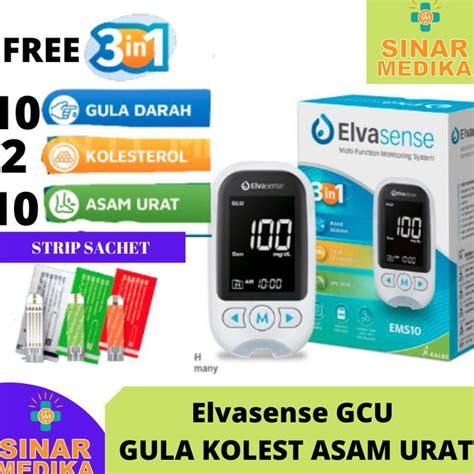 Jual ELVASENSE GCU 3 In 1 Alat Cek Kadar Gula Darah Kolestrol Asam