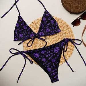 666 Gothic Bikini String Bikini Beach Goth Clothing Recycled Bikini Pentagram Swimsuit Satan
