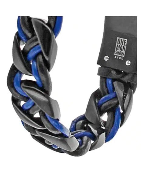 Bracelet Nolan Tress En Cuir De Bovin Noir Bleu