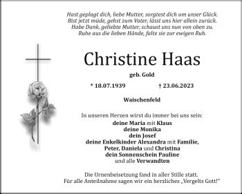 Traueranzeigen Von Christine Haas Nordbayerischer Kurier