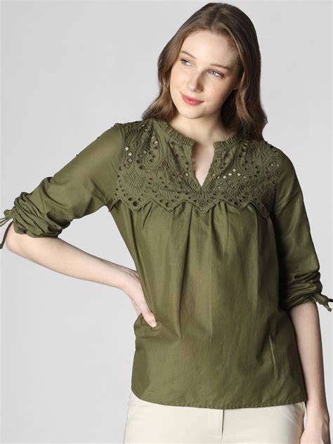 Buy Vero Moda Women Olive Green Solid Top Tops For Women 10275155