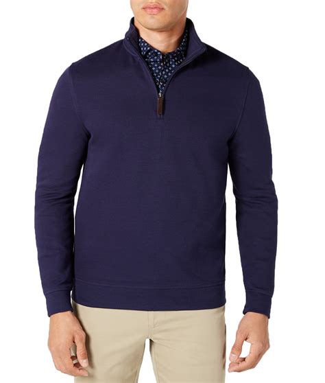 Tasso Elba Mens Navy Birdseye Quarter Zip Sweater COUTUREPOINT