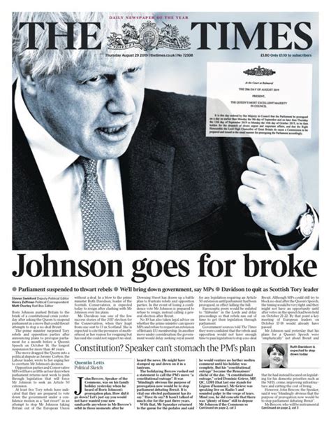 Newspaper Headlines Outrage As Johnson Takes The Gloves Off