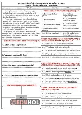 4 Sınıf Türkçe 1 Dönem 2 Sına Eduhol Etkinlik İndir Oyun Oyna