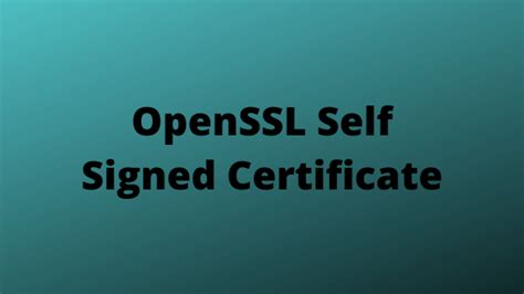 OpenSSL Self Signed Certificate Mister PKI