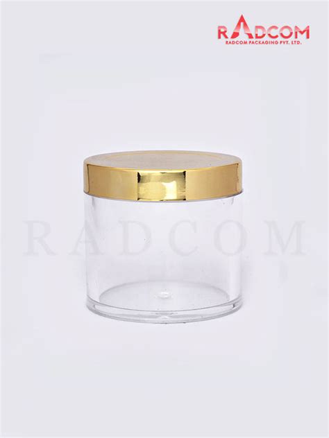 100 GM Clear SAN Cream Jar With Lid And Shinny Golden Metalized ABS Cap