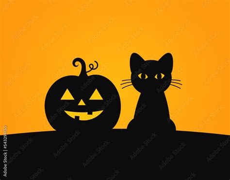 Black cat and pumpkin Halloween background. Stock Vector | Adobe Stock