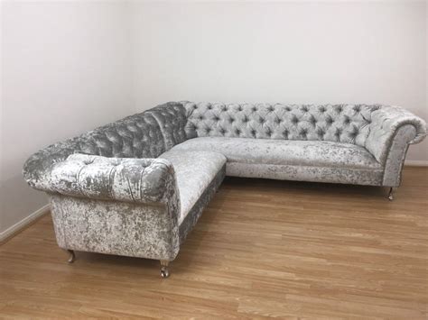 Chatsworth Crushed Velvet Corner Sofa Shimmer Silver Crushed Velvet