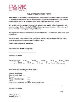 Fillable Online Equal Opportunities Form Park Theatre Fax Email Print