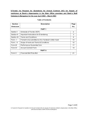 Fillable Online Of E Tender For Request For Quotations For Annual