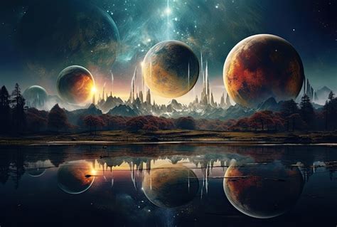 Paisaje De Fantasía Con Planetas Y Estrellas En El Espacio Ilustración 3d Foto Premium