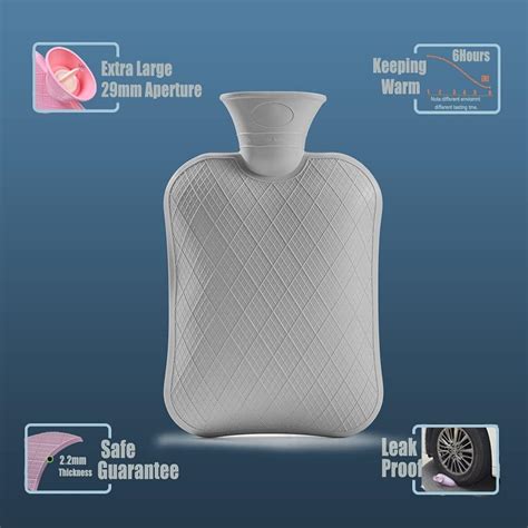 BICAREE 2L PVC Hot Water Bottle With Cover For Neck Shoulder Hand And Feet Pain Relief Grey
