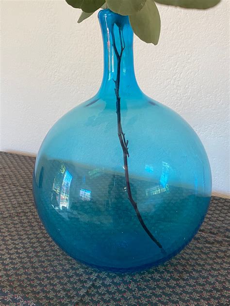 Vintage Blue Bubble Glass Vase | Etsy