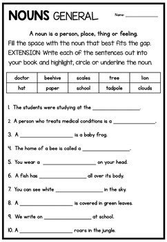 Nouns Verbs And Adjectives Fill In The Blanks TPT