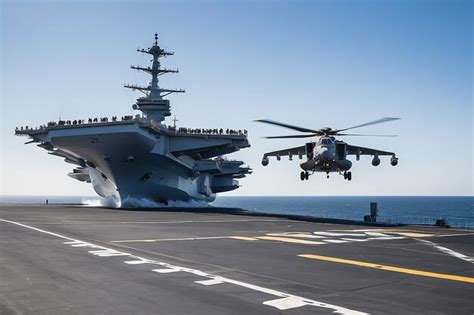 Premium Photo | Helicopter on the aircraft carrier Parked Taking off ...