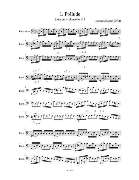 Bach Cello Suite Prelude For Euphonium Sheet Music For Euphonium Solo