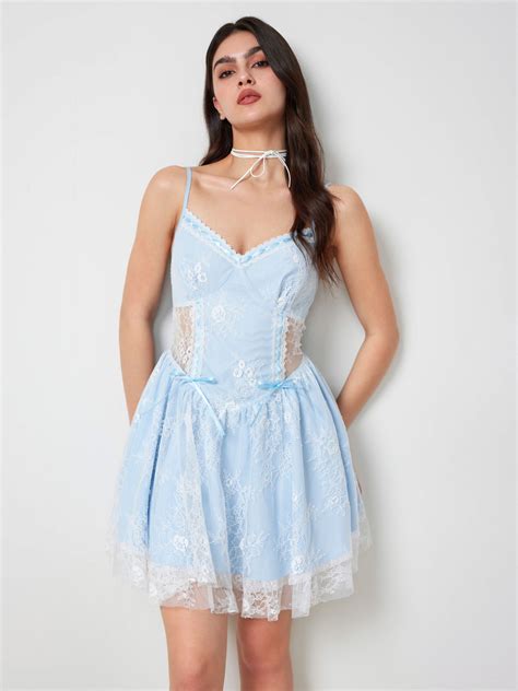 Floral Lace Bowknot Mini Dress For Date