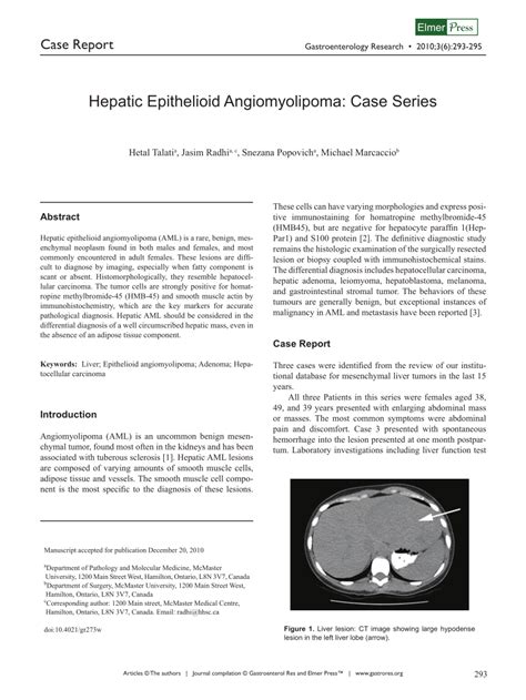 PDF Hepatic Epithelioid Angiomyolipoma Case Series