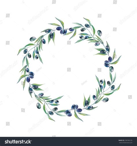 Watercolor Black Olive Branch Wreath Hand Stock Vector (Royalty Free