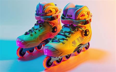 Premium Photo Patines En Linea De Color Neon Con Equipo De Proteccion