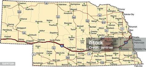 Nebraska Highway Map Stock Illustration - Download Image Now - Nebraska ...