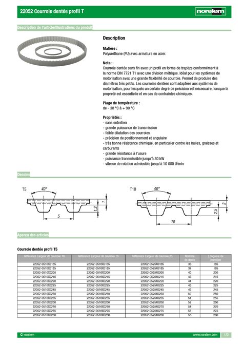 22052 Datasheet 14804 Courroie Dent E Profil T Fr 22052 Courroie