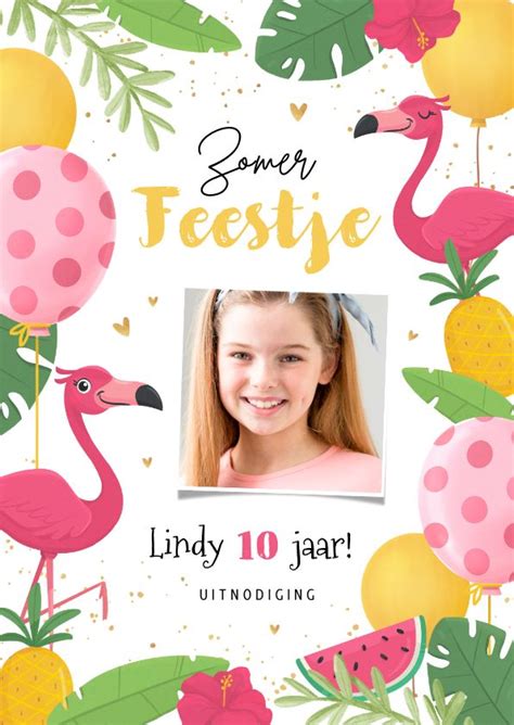 Uitnodiging Kinderfeestje Flamingo Tropisch Fruit