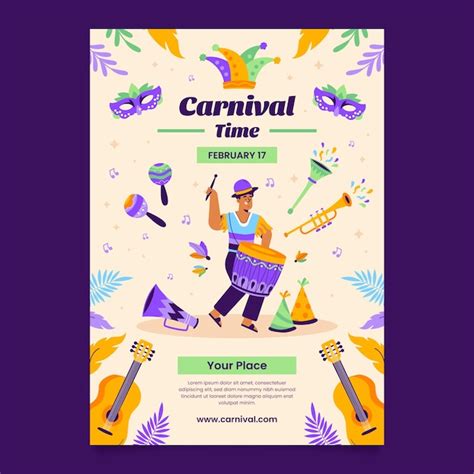 Plantilla De Cartel Vertical De Carnaval Plano Vector Gratis