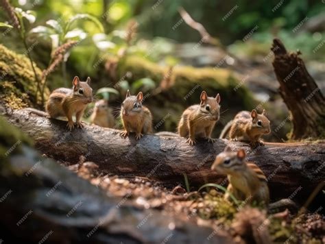 Premium AI Image | Group of Chipmunk in natural habitat generative AI