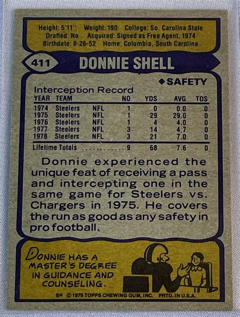 Lot Topps Donnie Shell Pittsburgh Steelers Rookie Football Card