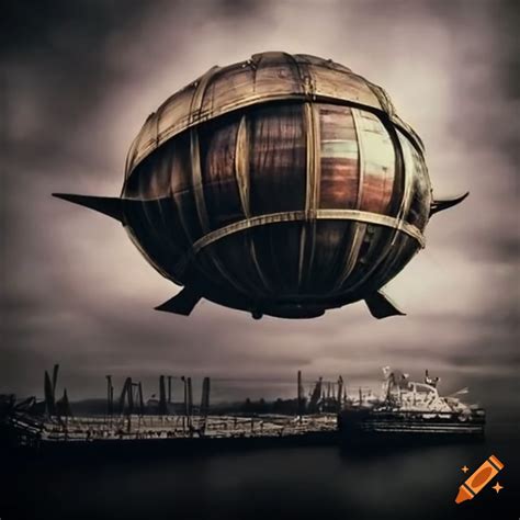 Artistic Depiction Of A Steampunk Airship In The Sky On Craiyon