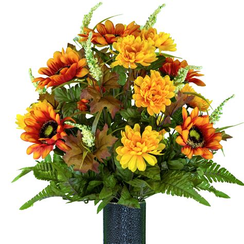 Sympathy Silks Artificial Cemetery Flowers 24 Orange Sunflowers Yellow