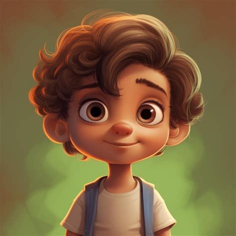 Premium AI Image | A cartoon of a boy with curly brown hair and a white ...