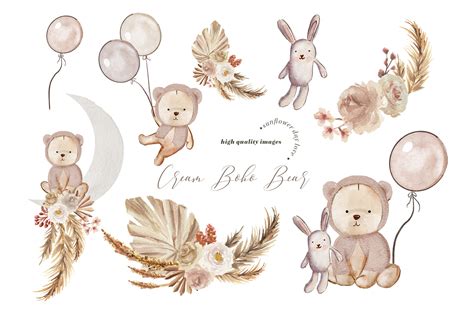 Cream Bear Boho Pampas Grass Clipart Graphic By Sunflowerlove · Creative Fabrica